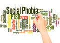 Social phobia and PTSD word cloud hand writing concept