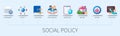Social policy banner with icons vector infographic in 3d style Royalty Free Stock Photo
