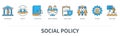 Social policy concept with icons in minimal flat line style Royalty Free Stock Photo