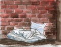 Social problem of homelessness - watercolor hand-drawn illustration