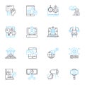 Social promotion linear icons set. Awareness, Engagement, Shareability, Influence, Virality, Amplification, Connection