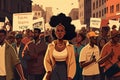 Social protest of African-American people on the street. Black history month