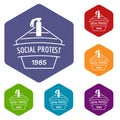 Social protest riot icons vector hexahedron