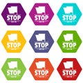 Social protest stop icons set 9 vector