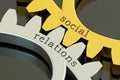 Social Relations concept on the gearwheels, 3D rendering