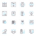 Social research linear icons set. Sampling, Analysis, Survey, Quantitative, Qualitative, Data, Demographics line vector Royalty Free Stock Photo