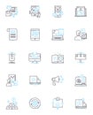 Social research linear icons set. Sampling, Surveys, Questionnaires, Focus groups, Observations, Experiments, Data line Royalty Free Stock Photo