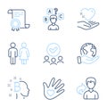 Social responsibility, Hold heart and Bitcoin think icons set. Share, Quiz test and Restroom signs. Vector Royalty Free Stock Photo