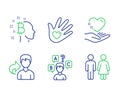 Social responsibility, Hold heart and Bitcoin think icons set. Share, Quiz test and Restroom signs. Vector Royalty Free Stock Photo