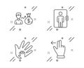 Social responsibility, Sallary and Elevator icons set. Touchscreen gesture sign. Vector
