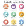 Social Responsibility Solid Icon Set w Honesty, integrity, & col