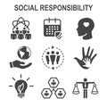 Social Responsibility Solid Icon Set w Honesty, integrity, & col