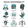 Social Responsibility Solid Icon Set w Honesty, integrity, & col Royalty Free Stock Photo