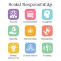 Social Responsibility Solid Icon Set w Honesty, integrity, & col Royalty Free Stock Photo