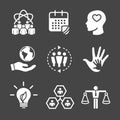 Social Responsibility Solid Icon Set w Honesty, integrity, & col Royalty Free Stock Photo