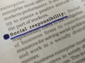 social responsibility word displayed on white paper sheet with underlined text form