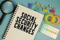 Social Security Changes text with magnifying glass on blue background Royalty Free Stock Photo