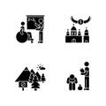 Social service black glyph icons set on white space