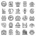 Social service icons set, outline style