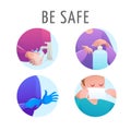 Social set icon flat design vector isolated. Virus prevention and protection.