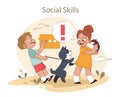 Social Skills concept. Children with pets learn communication and boundaries