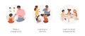 Social skills development in kindergarten isolated cartoon vector illustration set.