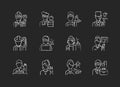 Social status chalk white icons set on black background