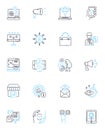Social strategy linear icons set. Engagement, Insights, Metrics, Analytics, Planning, Content, Platforms line vector and
