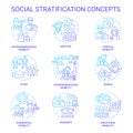 Social stratification and mobility blue gradient concept icons