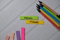 Social Studies write on sticky notes isolated on office desk Royalty Free Stock Photo
