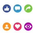 Social symbol for web, thumbs up, comment, share, person, hearth, view graphic. Icon set, collection concept Royalty Free Stock Photo