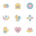 Social voluntary, charity, donation set icons