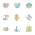 Social voluntary, charity, donation set icons