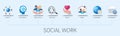 Social work banner with icons vector infographic in 3d style