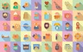 Social worker icons set flat vector. Care senior Royalty Free Stock Photo