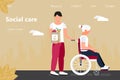 Social worker is taking care about senior woman. Support disable people concept vector in flat style for landing page. Volunteer, Royalty Free Stock Photo