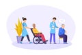 Social workers taking care about seniors people. Social charity vector illustration