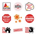 Beat The Virus Covid-19 Quarantine Vector Sticker Pack Royalty Free Stock Photo