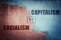 Socialism versus capitalism split concrete wall