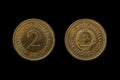 Socialist Federative republic of Yugoslavia dinar coin obverse and reverse on a black background