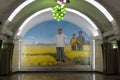 Socialist realist mosaic at Pyongyang Metro in North Korea Royalty Free Stock Photo