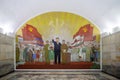 Socialist realist mosaic at Pyongyang Metro in North Korea