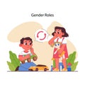 Socialization. Society gender roles influence. Children playing