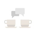 Socializing icon. Speech bubbles with two cups. Friends meeting over coffee. Dialogue, discussion, conversation, gossip over Royalty Free Stock Photo