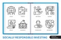 Socially responsible investing SRI infographics linear icons collection