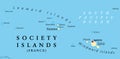 Society Islands, island group in French Polynesia, political map Royalty Free Stock Photo