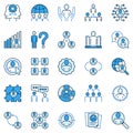 Sociology blue icons set. Social Behavior and Interaction Science concept vector signs