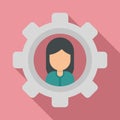 Sociology gear woman icon, flat style