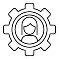 Sociology gear woman icon, outline style