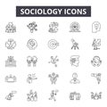 Sociology line icons for web and mobile design. Editable stroke signs. Sociology outline concept illustrations